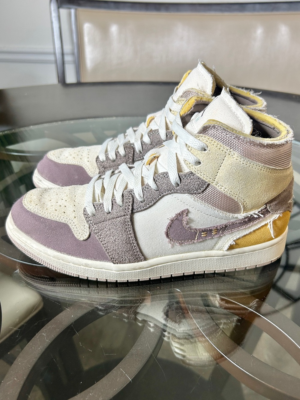 Nike Air Jordan 1 Mid Craft Taupe Haze Sail Gold Mens 8.5 Sneakers